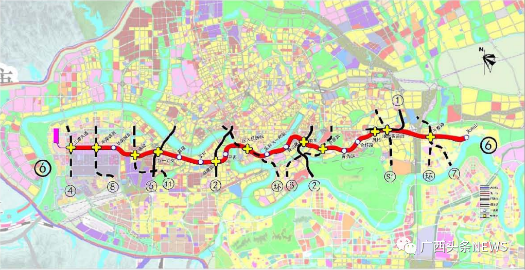 南宁市轨道交通6号线一期工程线路走向示意图。