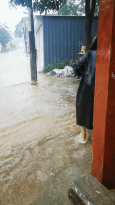 受持续降雨影响，7月30日上午，河北省保定市唐县部分路段出现严重积水。图片来源：北京日报