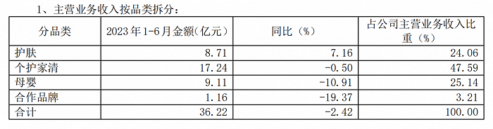 截图源于上海家化2023年半年度报告