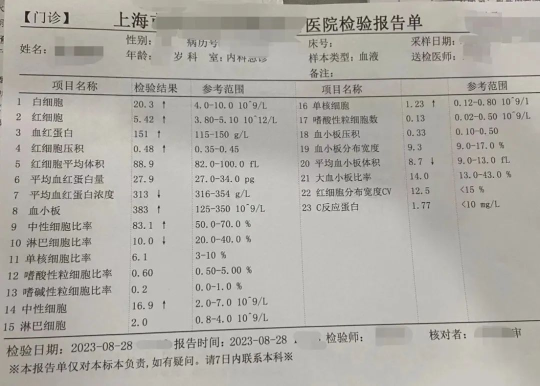 王女士的就医检验报告单。图源:受访者
