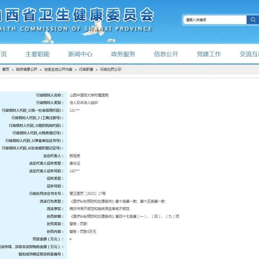山西一医院因违规被处罚！