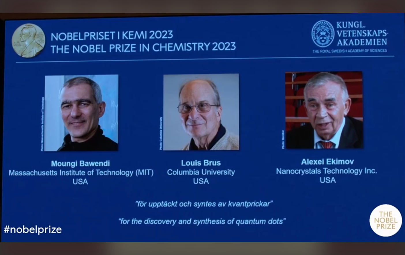 2023年诺贝尔化学奖揭晓，美国三位科学家获奖诺贝尔化学奖诺贝尔奖美国_新浪新闻