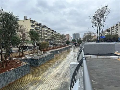 河道内花坛绿化初具雏形