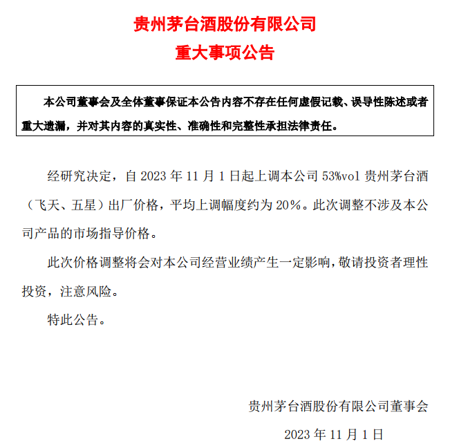 图片来源:贵州茅台公告截图