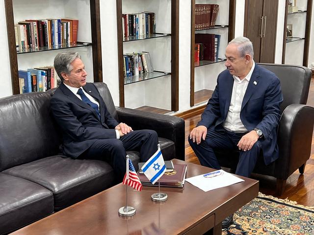 當地時間2023年11月3日，以色列特拉維夫，美國國務卿布林肯與以色列總理內塔尼亞胡舉行會談。IC 圖