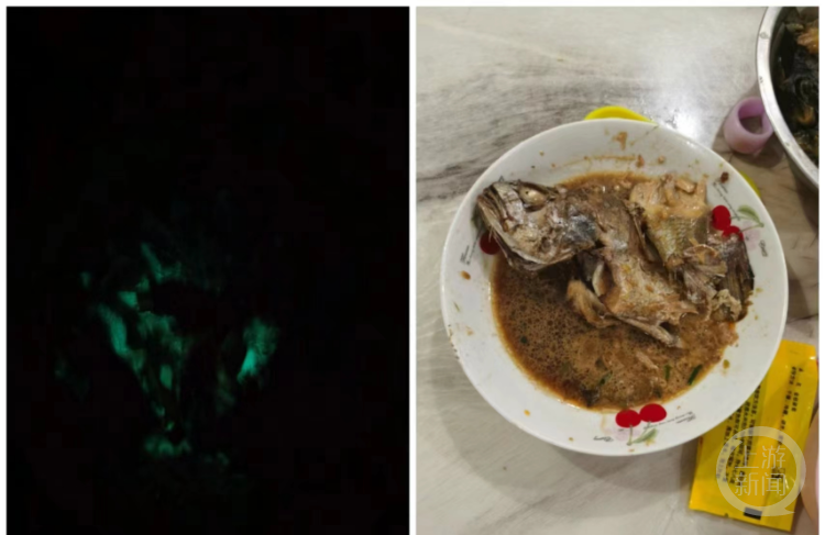 浙江網友發圖稱紅燒魚發出螢光。受訪者供圖