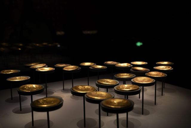 海昏侯国遗址博物馆展示的出土黄金。 澎湃新闻记者 王珏玮 图