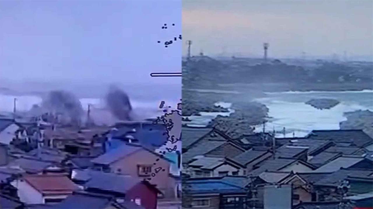 日本7.4级地震引发5米海啸 漆黑巨浪直逼海岸边日本海啸地震_新浪新闻
