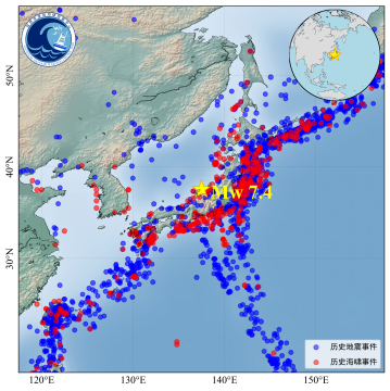 歷史地震海嘯分佈圖。自然資源部海嘯預警中心供圖