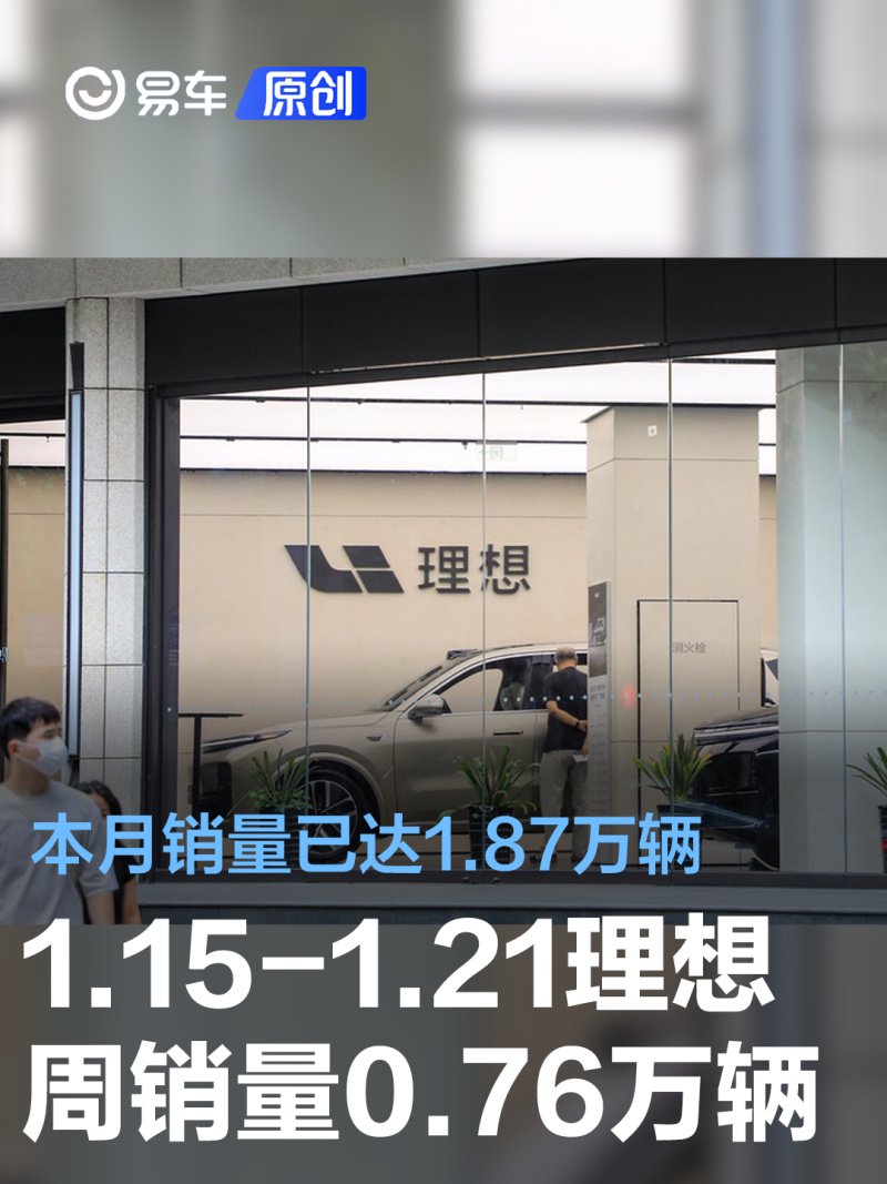 1.15-1.21理想汽车周销量0.76万辆 本月销量已达1.87万辆