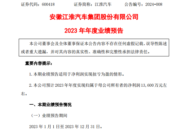 江淮汽车公告