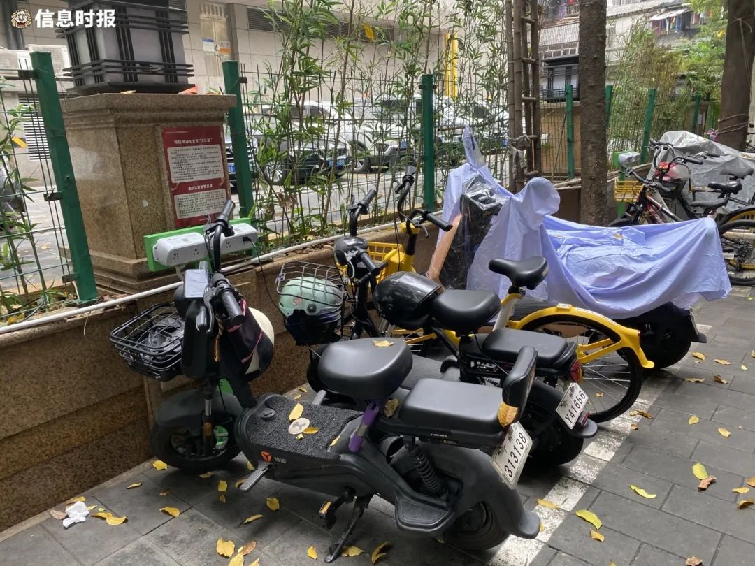 住宅楼对出的公共区域安装了一排电动自行车充电桩。信息时报记者 佘铄嘉 摄
