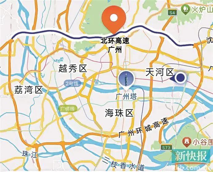 北环高速示意图。（导航截图）