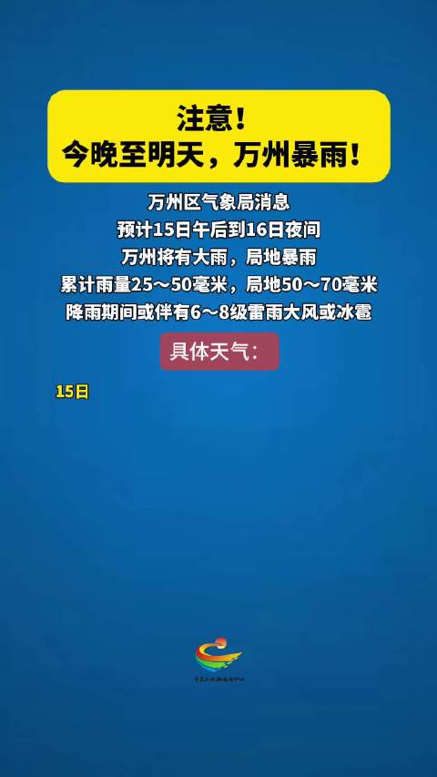注意！今晚至明天，万州暴雨！