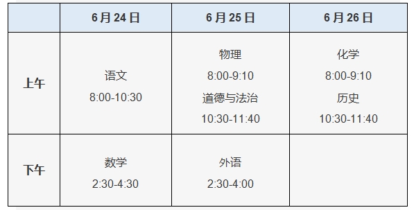 北京2024年中考日程安排。圖/北京教育考試院官網