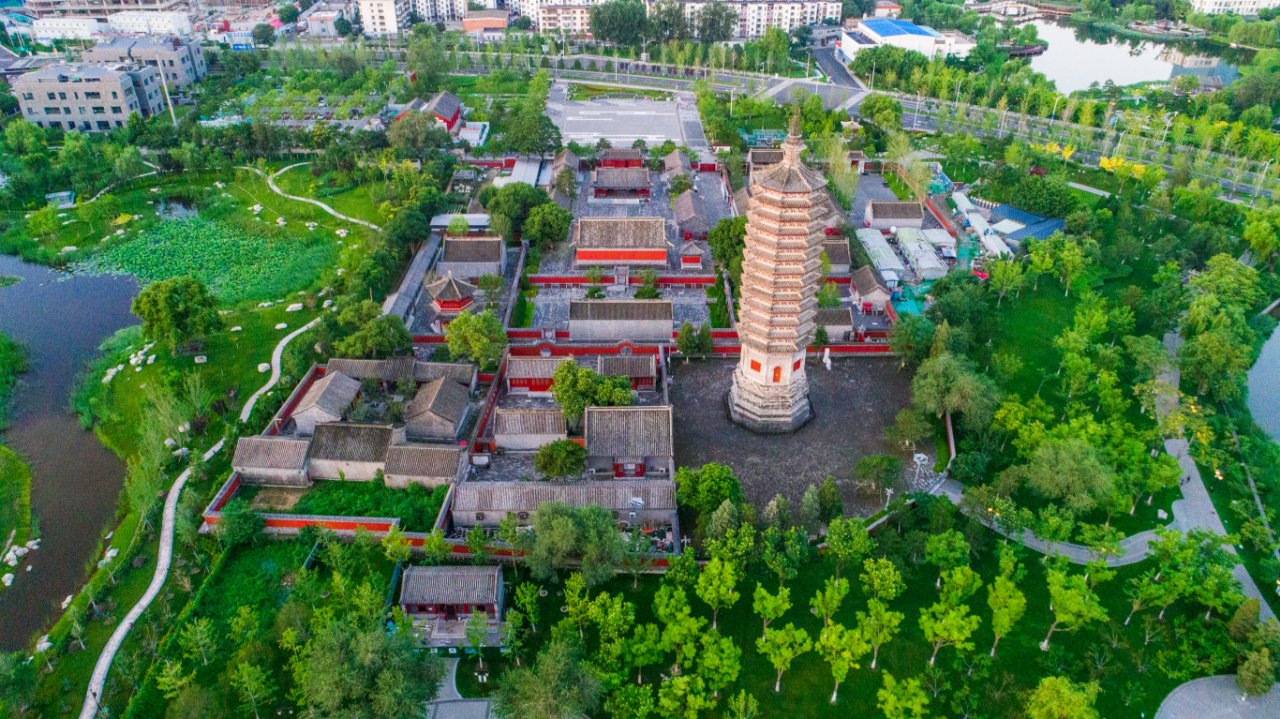 「三廟一塔」航拍圖。北京市通州區園林綠化局供圖