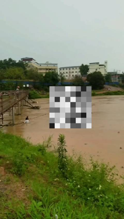 暴雨天气，广西北流，一老人去河边放牛时溺水淹死了