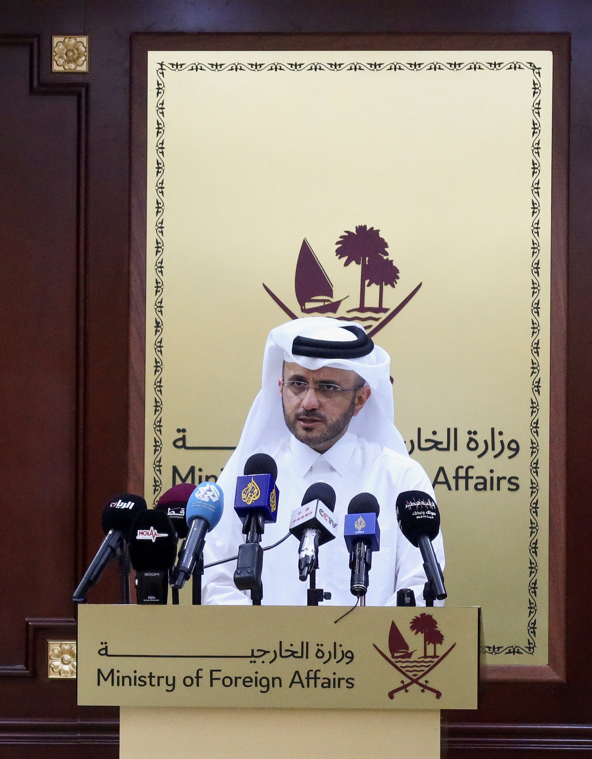 當地時間2024年4月23日，卡塔爾多哈，卡塔爾外交部發言人安沙利舉行每週新聞發佈會。圖/IC photo