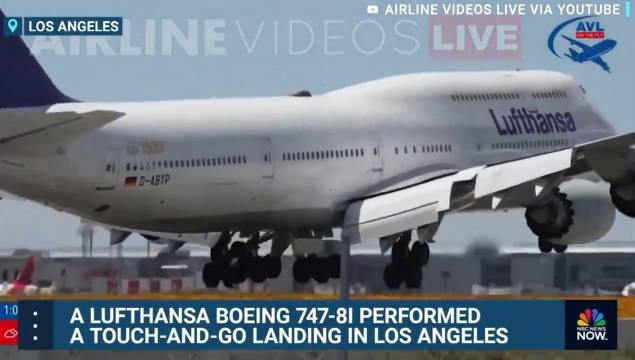 昨天一架德国汉莎航空公司的波音747-8客机在LAX机场暴力降落…