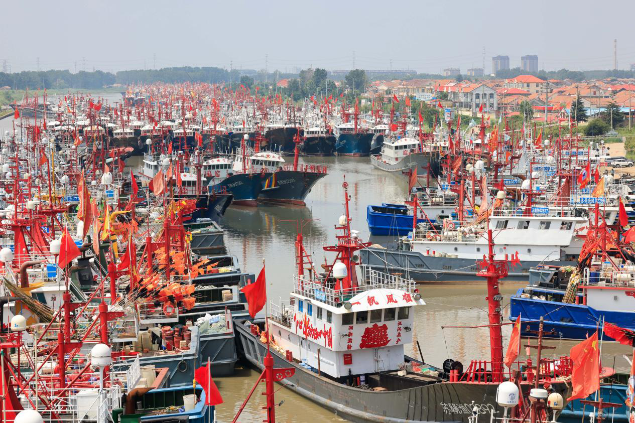 【連雲港市贛榆區青口中心漁港，漁民們正在整理漁網。 贛榆區委宣傳部供圖  】