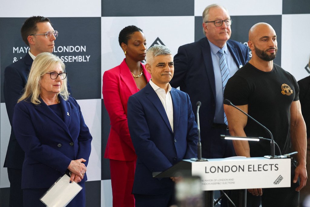 當地時間5月4日，英國地方選舉最終結果顯示，薩迪克·汗再次當選倫敦市長。圖自IC Photo