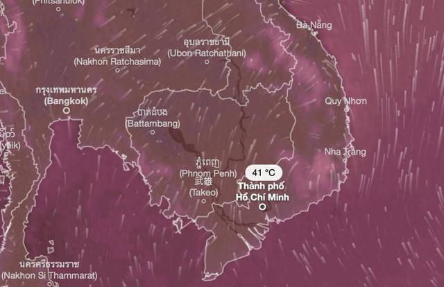 4月26日，胡志明市体感温度达41度 图源：Ventusky风雨气温图