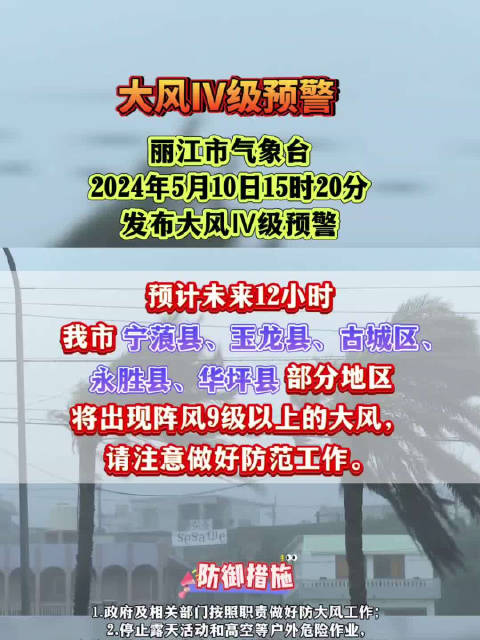 注意！丽江气象台发布大风Ⅳ级预警