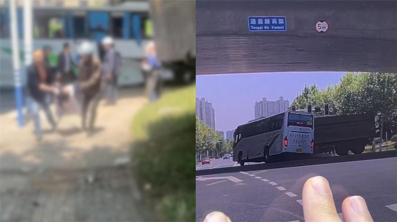  A muck truck collides with a bus in Nantong