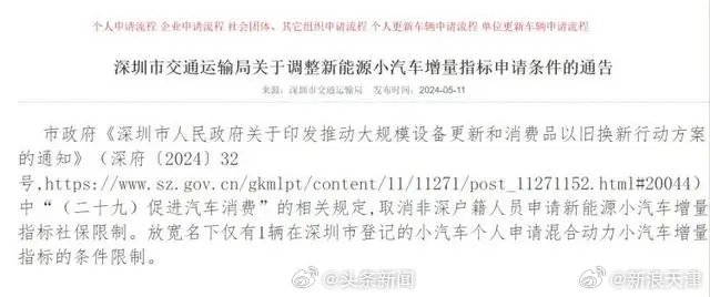 深圳取消新能源车指标申请社保限制