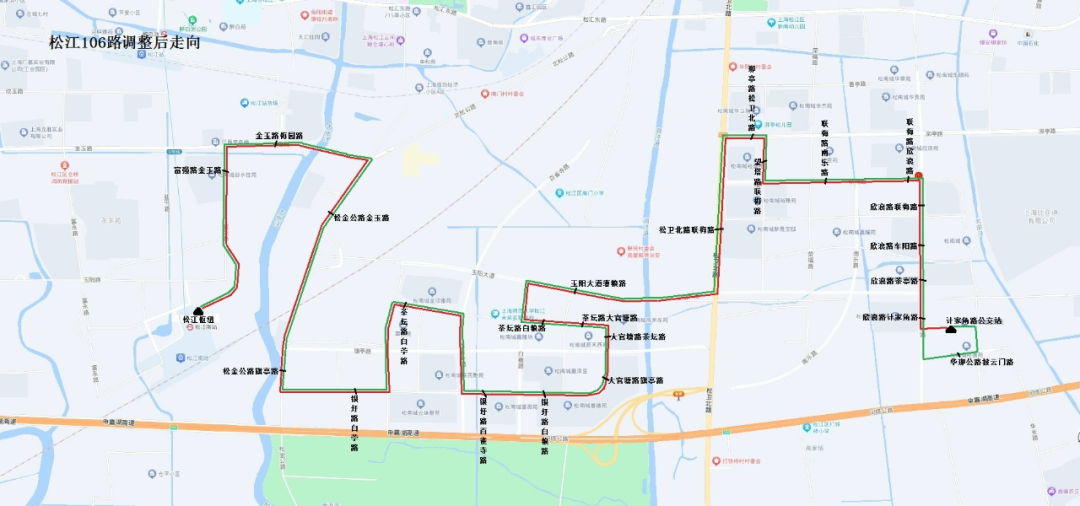 松江106路调整后走向(点击可查看大图)