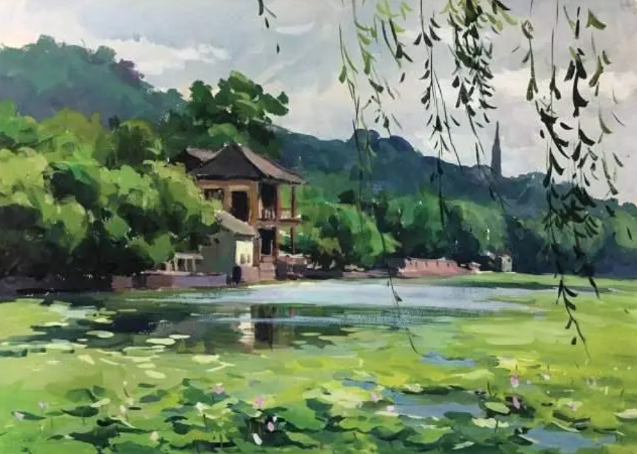 外公的西湖写生画