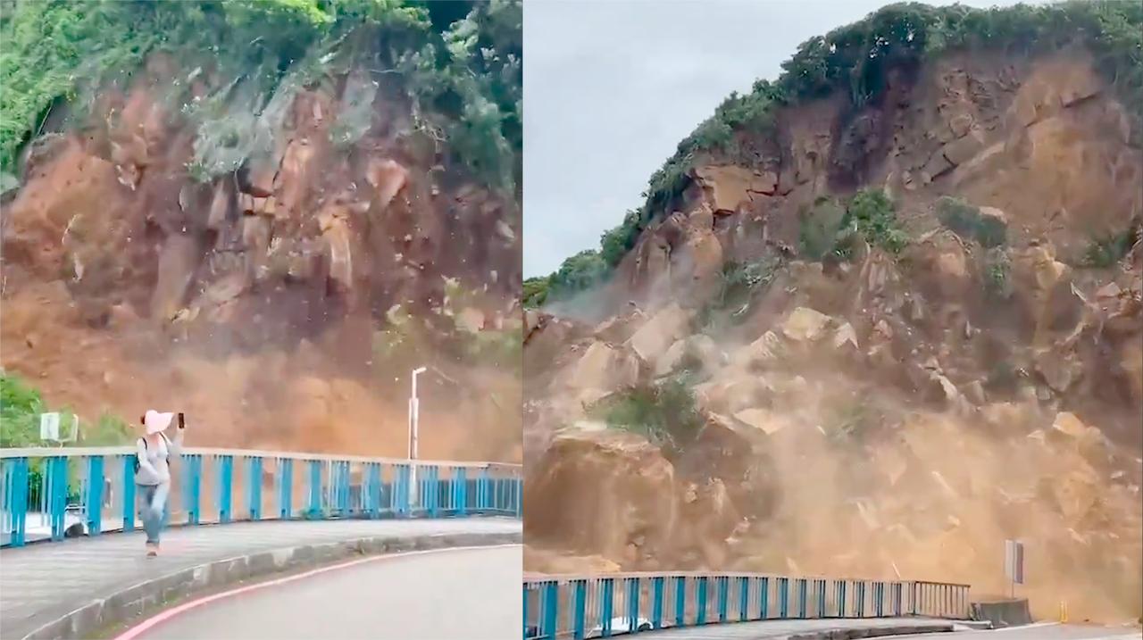  Two people were injured in Taiwan's Keelung landslide, and passers-by were photographed closely when 9 vehicles were crushed and collapsed
