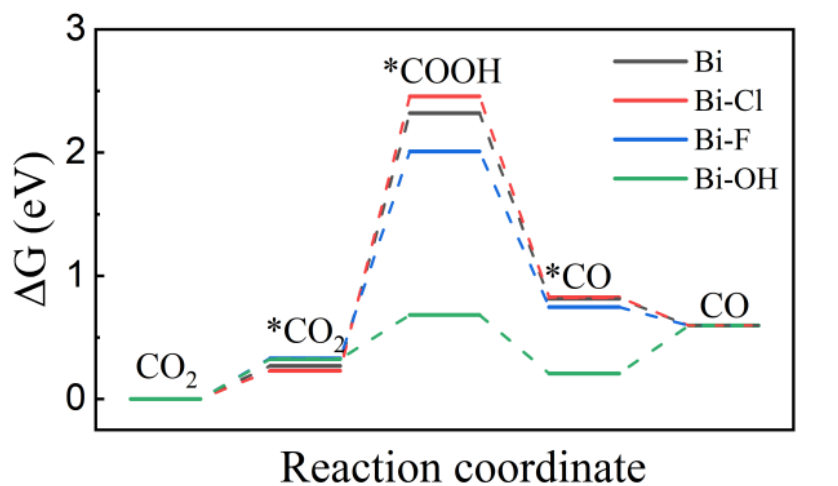 图1.以Bi为活性中心的催化自由能图