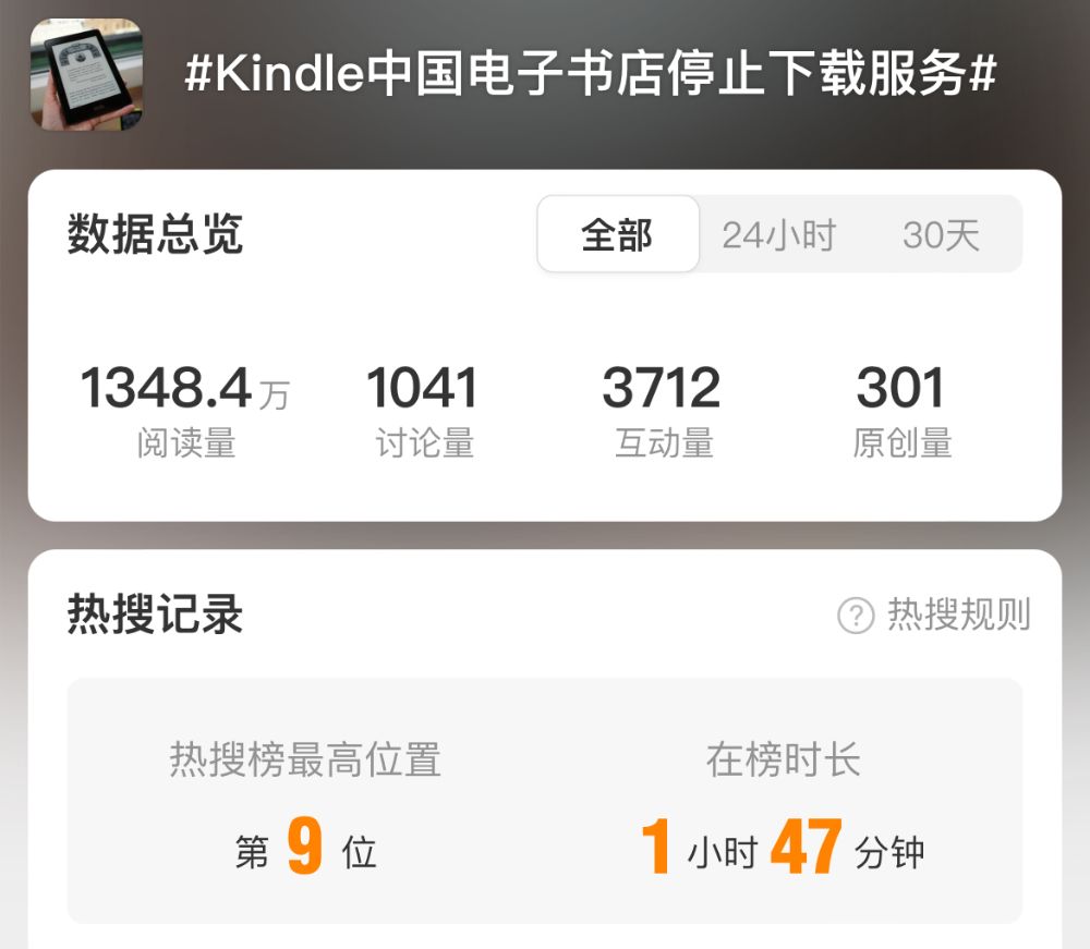 热搜!Kindle中国电子书店停止下载服务!网友:这下真的只能盖泡面了
