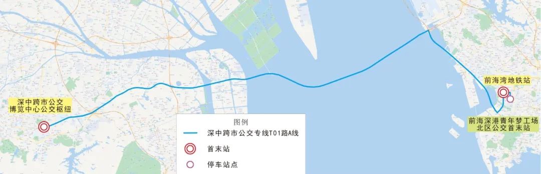 深中跨市公交专线T01路A线走向示意图