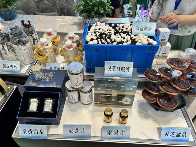 杨焕玲介绍上海农科院研制的菌菇产品。中青报·中青网记者 魏其濛/摄