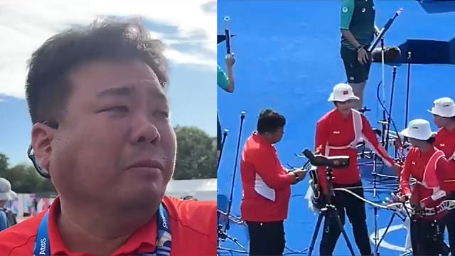 中国射箭女团摘银教练落泪