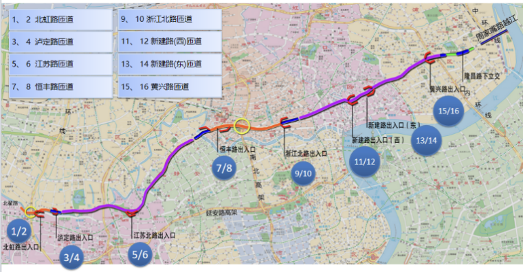 北横通道工程平面示意图。图片来源:上海城投