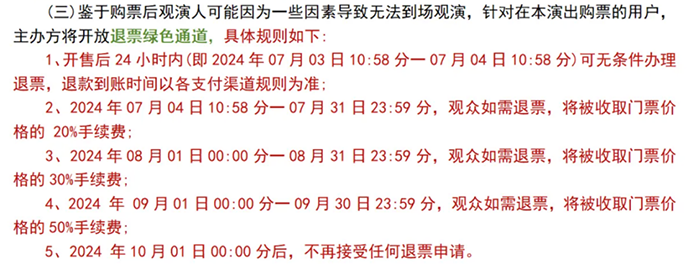  2024年10月19日北京某演唱會退票規則截圖