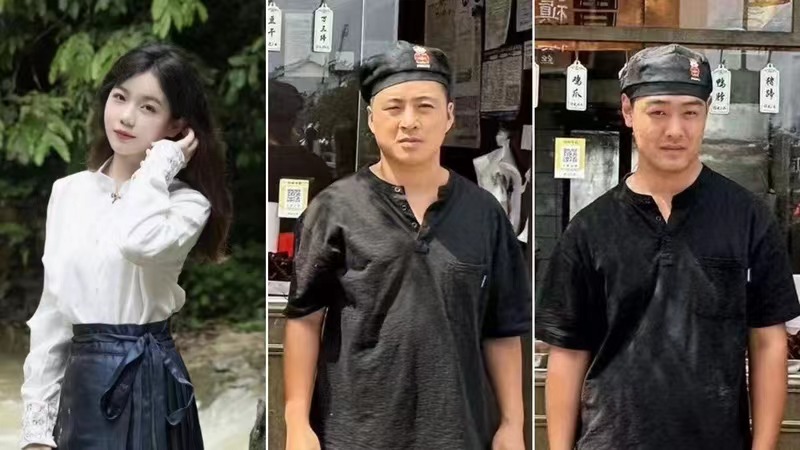 「碎花裙女生」劉楊(左)、「大勺哥」焦元師(中)和劉強(右)。受訪者供圖