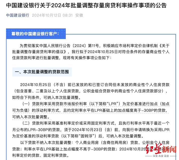 多家银行存量房贷利率本月25日起调整 不同人群调整后利率仍有差异|LPR|贷款利率|二套房_新浪新闻