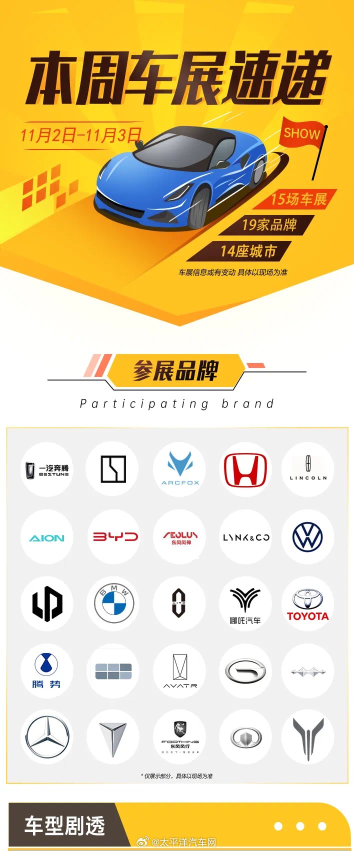 周末不知去哪？ 那就来看看本周有哪些车展 11月2日~3日…