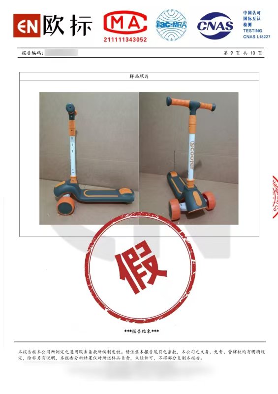 涉案假冒檢測報告。上海閔行警方供圖