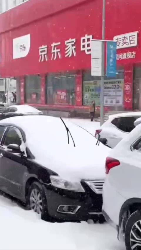 黑河暴雪下的车在室外能成啥样？没车库在外面冻一宿可遭老罪了