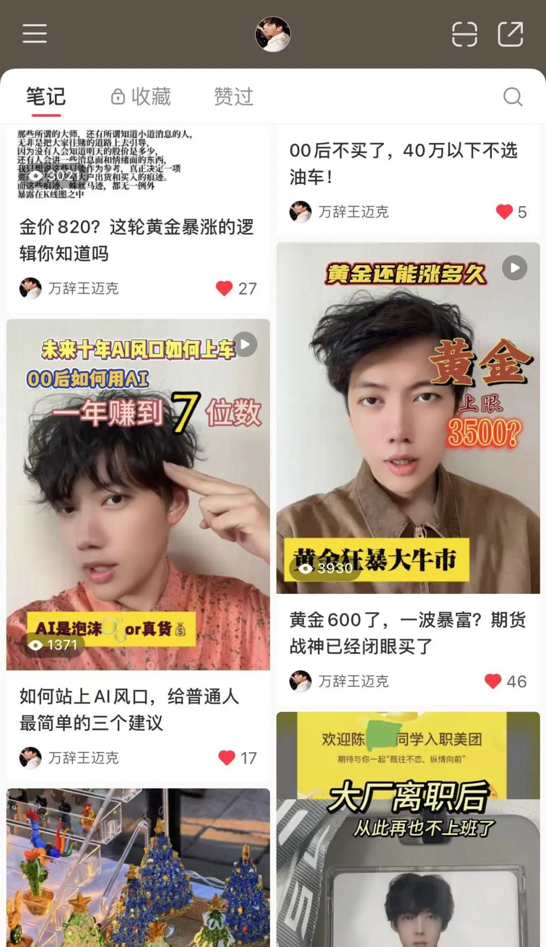 “万辞王”迈克经营的小红书账号。(图/受访者提供)