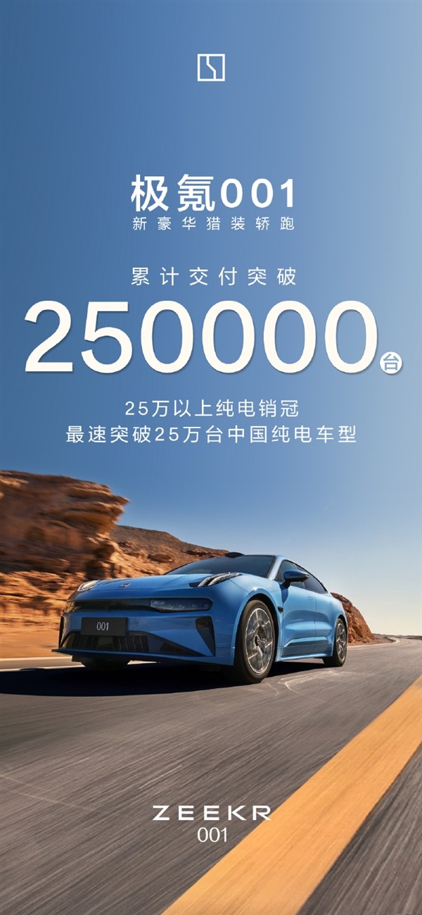极氪001累计交付超25万台:刷新中国纯电车型最快纪录-新浪汽车
