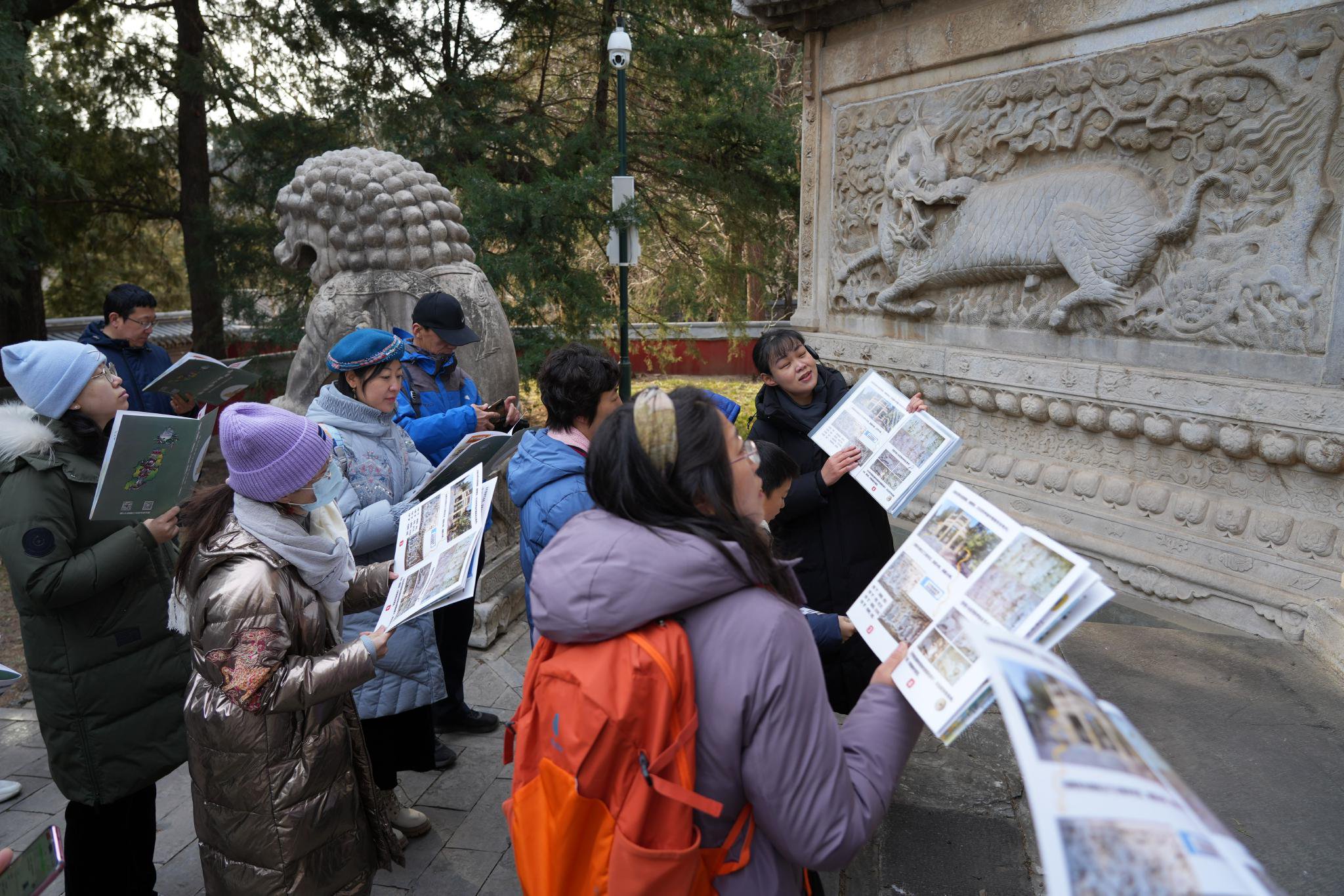 遊客在講師的帶領下參與研學遊活動。香山公園供圖