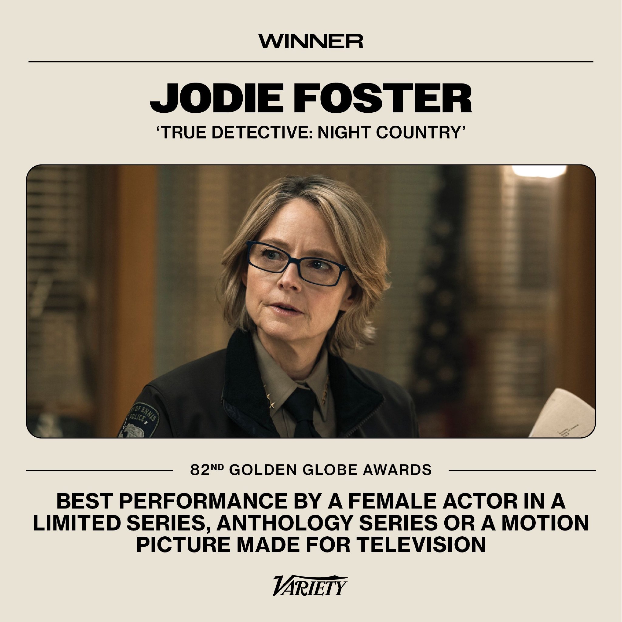 恭喜凭借《真探》第四季获得第82届限定剧/电视电影最佳女主角！