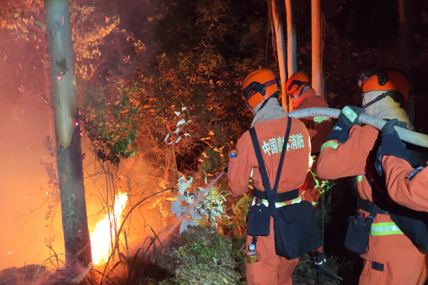 救援隊伍以水滅火。 受訪者供圖