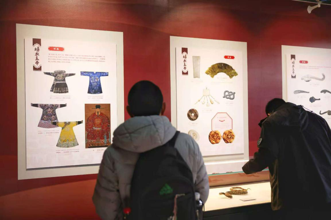 觀眾在觀看古代服飾上的蛇文化。新京報記者 浦峰 攝